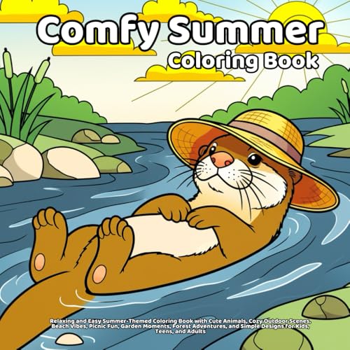 comfy summer coloring book: Relaxing and Easy Summer-Themed Coloring Book with Cute Animals, Cozy Outdoor Scenes, Beach Vibes, Picnic Fun, Garden ... Simple Designs for Kids, Teens, and Adults