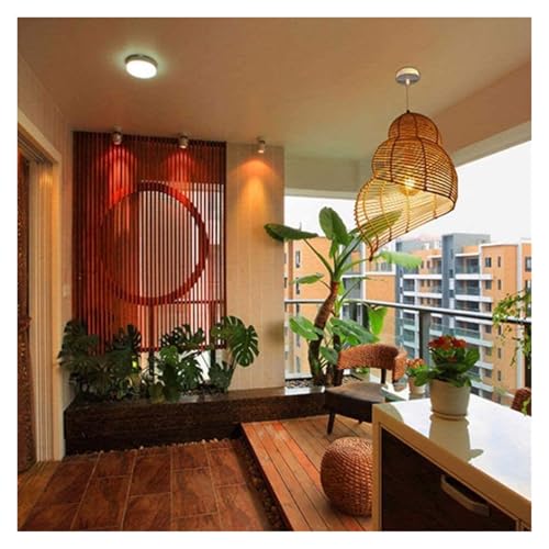 Lustre lanterne rotin spirale qui diffuse une lumière douce tropicale - 4