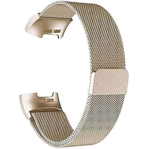 Stainless Steel Mesh Band for Fitbit Charge 4/Fitbit Charge 3 Strap Magnetic Loop Bracelet,Feminine Stainless Steel Metal Bands Replacement Band Wristbands for Women Men (Small, Vintage Gold) Cover