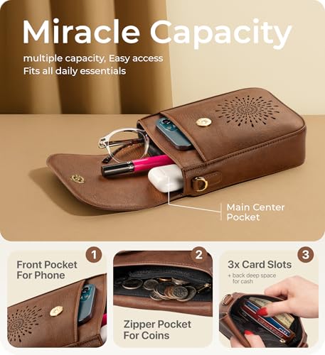 Claasico Crossbody Bag for Women, RFID Phone Purse, Card Slots Coin Pocket w/strap, Phone Holder PU Leather Crossbody Purse2