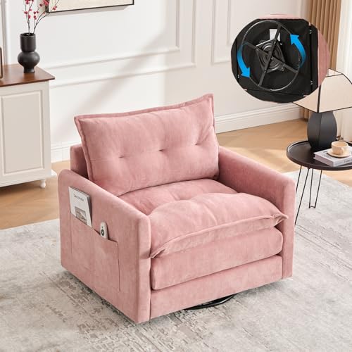 Sillón giratorio tapizado chenille rosa miniatura 1