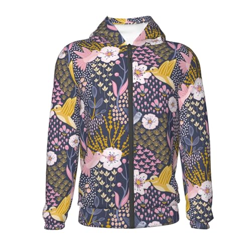 Hummingbird and Cherry Blossom Kid Hoodies Boys Zip Up Sweatshirts Girls Pullover with Pocket2