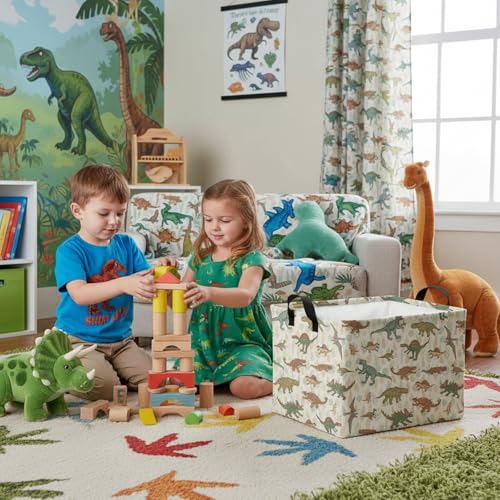 Image of Foldable Dino Toy Basket for Boys & Kids Rectangular (C)