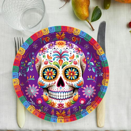 50 Platos de Papel Día de los Muertos 7 Pulgadas Morado miniatura 7