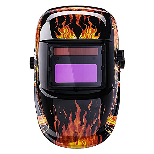 Solar Power Auto Darkening Welding Helmets Hood With Wide Lens Adjustable Shade For Weld Grinding Mask Flaming Skull Design Ast01 #TOP1