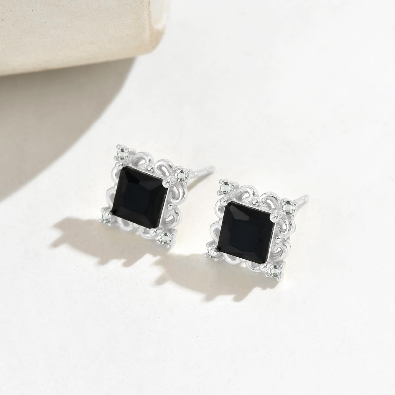 YYDSUNYBlack Onyx Earrings for Women,14K Gold Plated Square Black Cubic Zirconia Stud Earring to Daughter 925 Sterling Silver Posts Birthstone Gemstone Earring Hypoallergenic Birthday Mothers Day Jewelry Gifts