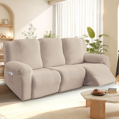 Bocguy Stretch Recliner Chair Cover 8-Pieces Recliner Armchair Covers for Living Room Reclining Chair Slipcover with Side Pocket High Spandex Slipcover/Lounge Cover Slip Resistant