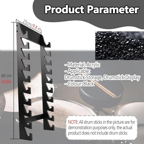 Support de baguettes de batterie à suspendre pour percussions/marimba, support mural en acrylique pour 10 paires de baguettes de batterie