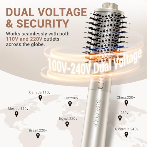 8-in-1 Dual Voltage Hot Air Styler & Hair Dryer Brush with Straightener & Curler Attachments, 110,000 RPM Ionic Fast Drying for Frizz-Free Styling, Includes Travel Bag - Image 4