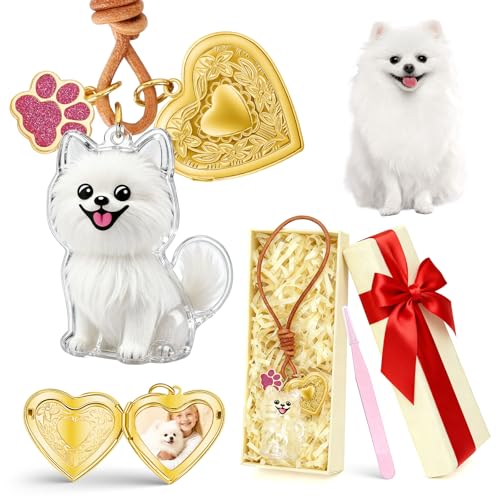 Pomeranian Dog Hair Collector Keychain Dog Fur Keepsake Pet Memorial Gifts for Dogs Pets Fur Memory Charm with Storage Photo