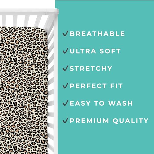 Image of Posh Peanut Fitted Crib Sheet, Soft Viscose from Bamboo Fabric, Standard Crib and Toddler Mattresses 52 inch by 28 inch (Lana Leopard Tan)