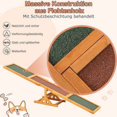 COSTWAY Hundewippe Holz, Hunde Agility Wippe, Outdoor Hundesport für Balance-Training, für kleine & große Hunde bis 60 kg, wetterfestes Spielset, 179 x 30 x 55 cm (Gelb)