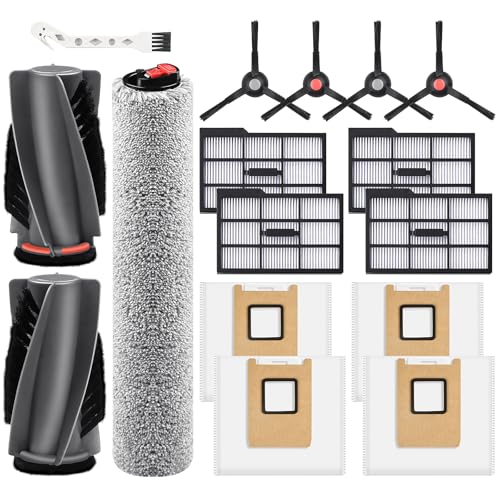 Image of 16 Pack Replacement Parts for eufy Omni E25 /E28 Robot Vacuum Cleaner | 1 Pairs Main Brushes 1 Roller Mop 4 HEPA Filters 4 Side Brushes 4 Dust Bags 1 Cleaning Brush