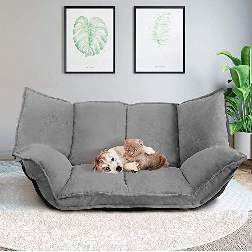 JM-Deco Folding Lazy Sofa Bed Adjustable Floor Sofa, Recliner Chair for Living Room, Floor Lazy Sofa Bed Couch, Foldable Adjustment Loveseat Futon Bed Grey