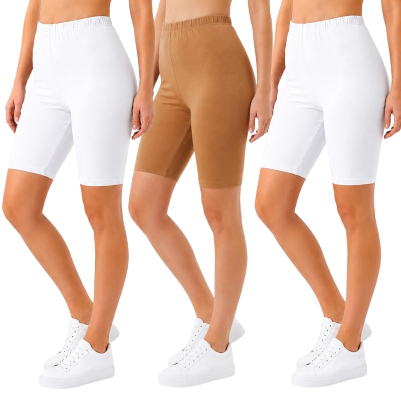 Image of Women's Cotton Lycra Cycling Shorts | 95% Cotton 5% Spandex | Stretchable Knee Length Tights for Gym, Yoga & Sports