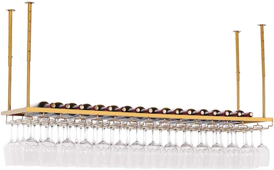 Adjustable Height Wine Rack Ceiling Mounted Golden Wine Glass Holder for Bar Dining Room Upside Down Wine Bottle Organizer (100X30cm)