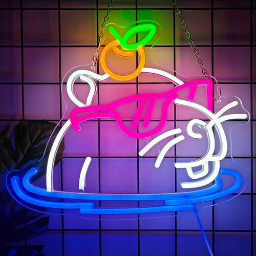 Image of Heliwey Cool Capybara Neon Sign Cute Capybara with Sunglasses LED Signs for Wall Decor Capybara Night Light for Children's Room Party Holiday Bar Decor
