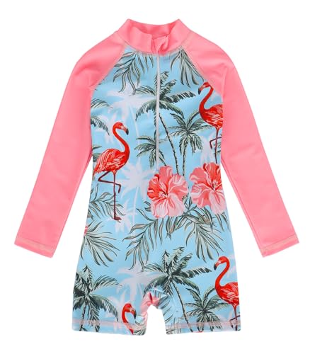 Image of Girls Swimwear Rash Guard One Piece Swimsuit Kids Bathing Suit Sunsuit | Mermaid /Floral Swim Suit UPF 50+ Sunsuit 2-10 Years