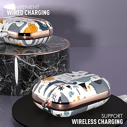 Image of wenew Protective Case Cover for Apple Airpods Pro 2019, Cute Fadeless Patterns Shockproof Hard Case Cover with Portable Keychain for Girls Women Men (Cute Dino)