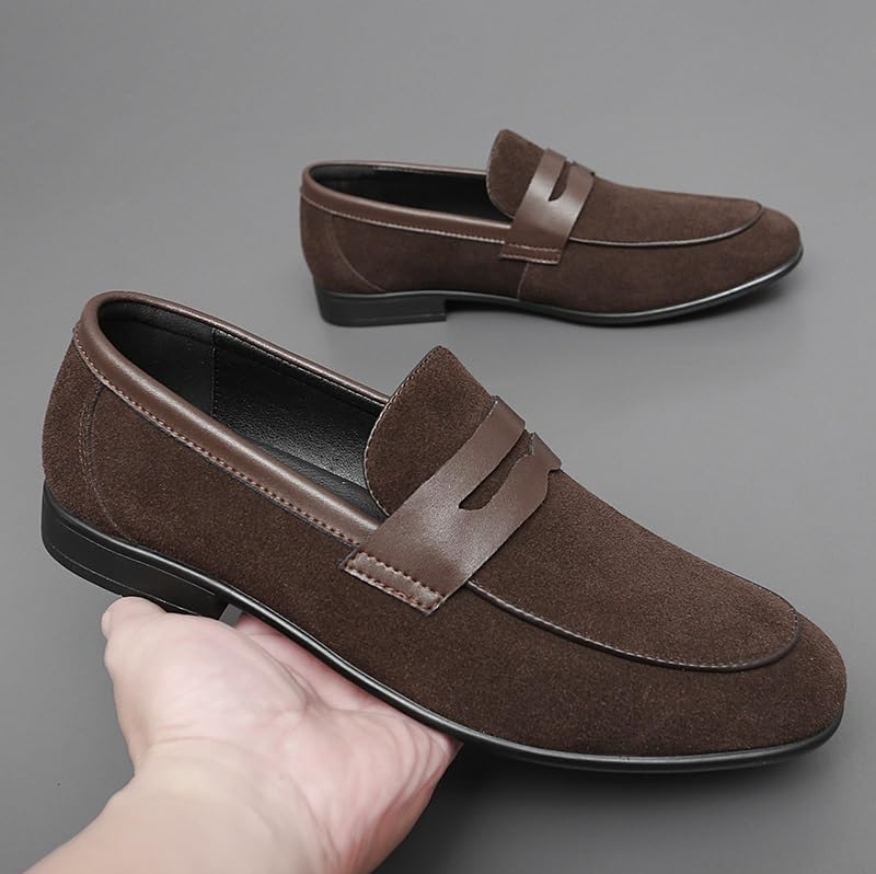 Mens Loafers Suede Vamp Loafer Shoes Solid Color Anti-Slip Flat Heel Comfortable Walking Slip On2