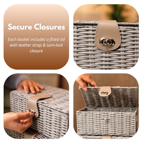 HomeZone Pack of 3 Lockable Grey Wicker Storage Basket with Lids Rattan Woven Decorative Storage Boxes with Lids Grey Baskets for Bathroom Bedroom Kitchen Stair Baskets Hampers - Cosy Home Interiors HomeZone Pack of 3 Lockable Grey Wicker Storage Basket with Lids Rattan Woven Decorative Storage Boxes with Lids Grey Baskets for Bathroom Bedroom Kitchen Stair Baskets Hampers - Image 8