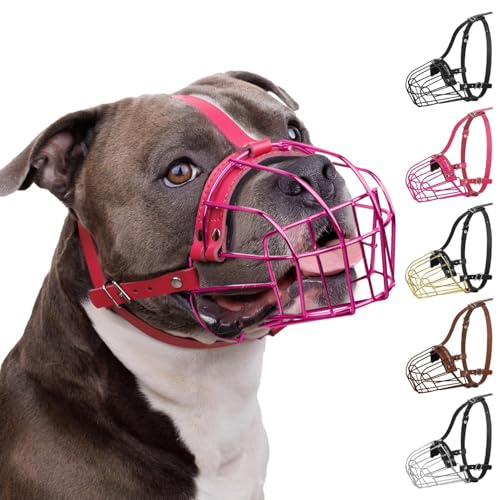BronzeDog Muselière pour Chien en métal Amstaff Panier en Fil de Fer Sangles réglables en Cuir pour Grands Chiens
