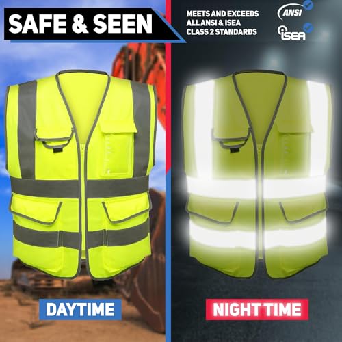 Image of NEIKO High Visibility Safety Vest ANSI Class 2, 7 Pockets