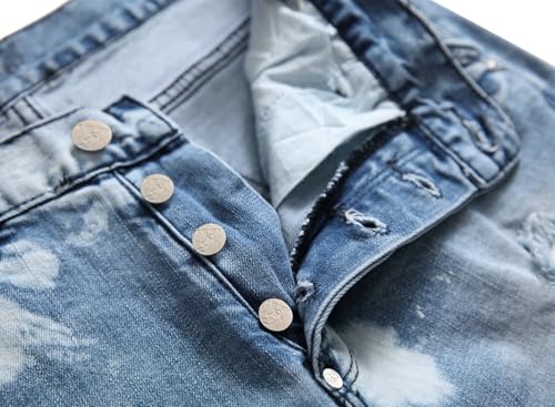 HENGAO Men's Ripped Jeans Slim Fit Stretch Straight Fit Denim Pants3