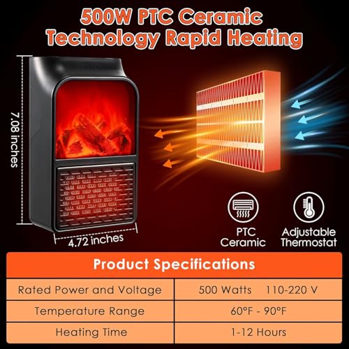 Image of OWME 500W Wall-Mounted Electric Convector Heater - Fast Heating, Silent Infrared Panel Stove with Fan | Digital Display, Safe, Compact & Energy-Saving for, Bedroom, Office - THERMO