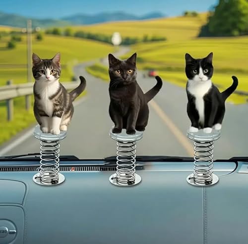 Niedliche Wackelkopffiguren als Acryl Dekoration für den Schreibtisch bezaubernde Geschenkidee für Katzenliebhaber im 3er Set (White, 10cm)