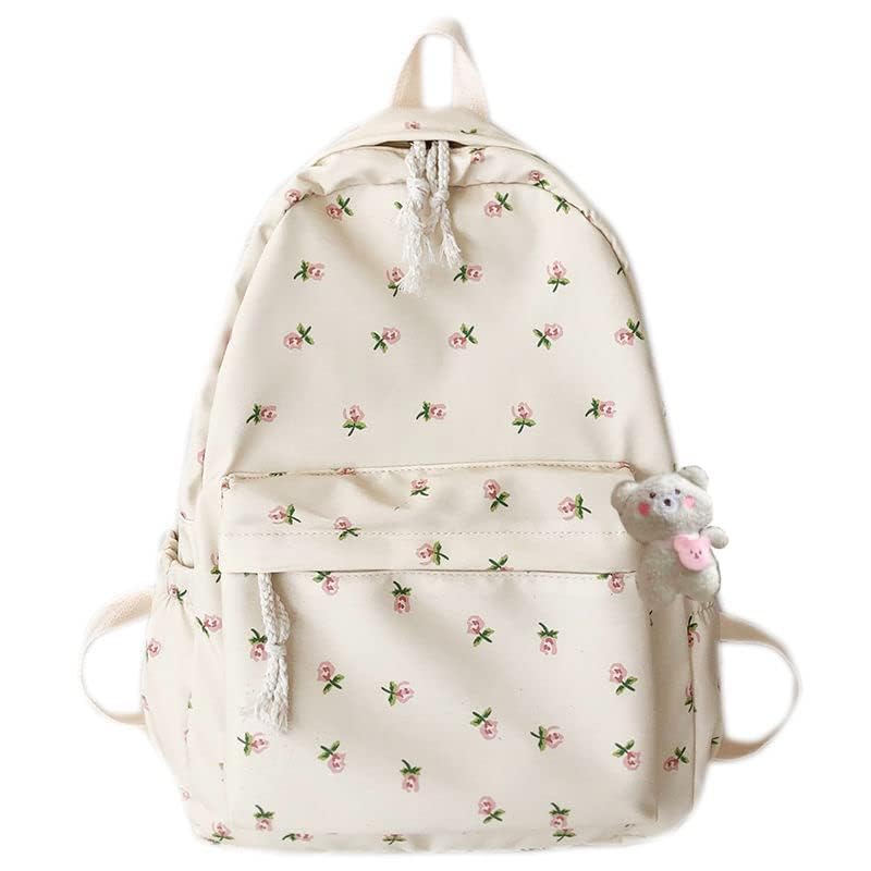 Cute Backpack with Bear Aesthetic Accessories Kawaii stuff Y2K Backpack Preppy Shoulder Bookbag (Tiny Rose)