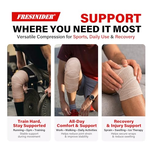 Image of FRESINIDER Premium Elastic Bandage Wrap 8 Pack, 2-6 Inch, Hook and Loop | Assorted-Width Cotton Compression Set Covers Wrist, Ankle, Knee and Thigh; Secure Ends for Full-Body Support and First Aid.