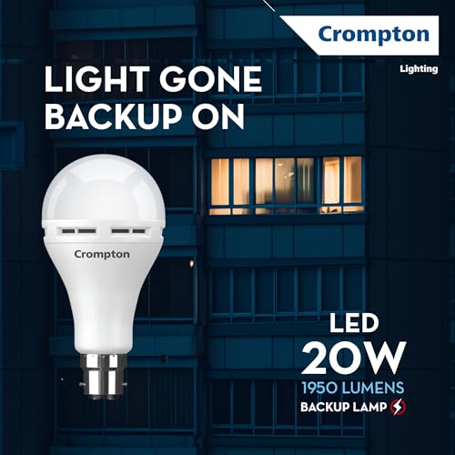 Image of Crompton 20 Watt Emergency LED Bulb | B22 Base | Upto 3 Hour Battery Back Up | Cool Day Light (Pack of 1) | 3-Step Dimming | Li-ion Battery
