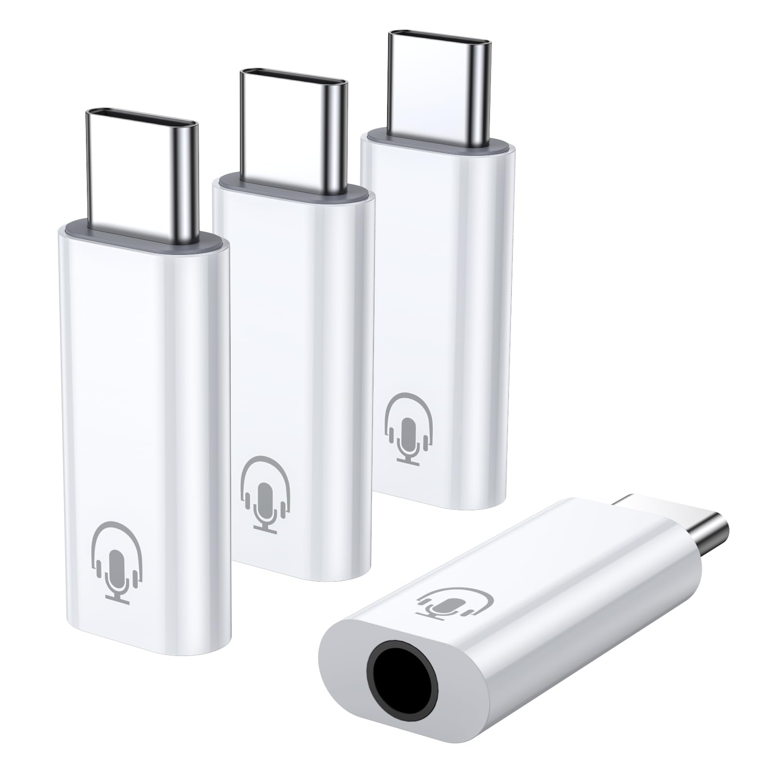 Fidioto Confezione da 4 adattatori da tipo C a jack per cuffie da 3,5 mm, adattatore bianco da jack per cuffie a USB C, compatibile con iPhone 16 Plus/16 Pro Max/Samsung Galaxy/Ultra/iPad Pro/MacBook
