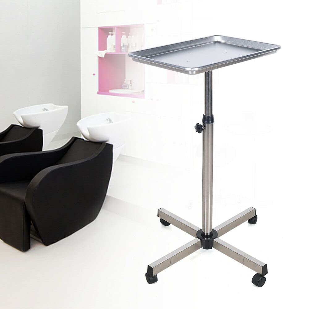 Chariot de coiffeur professionnel avec plateau en aluminium - Réglable en hauteur - Pour salon de coiffure, salon de beauté