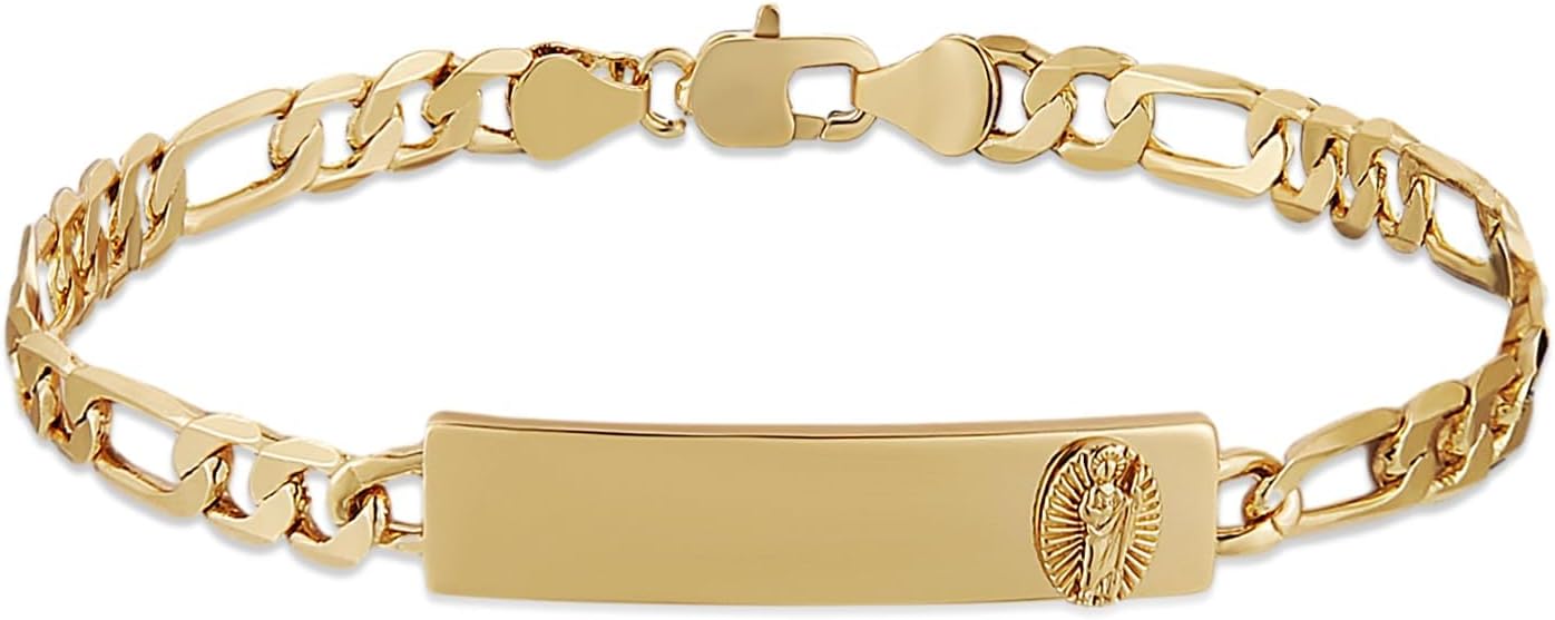 HZMAN 14K Gold Plated Figaro Chain Link Bracelet for Women Dainty Religious Saint Jude Bracelet Jewelry Gift