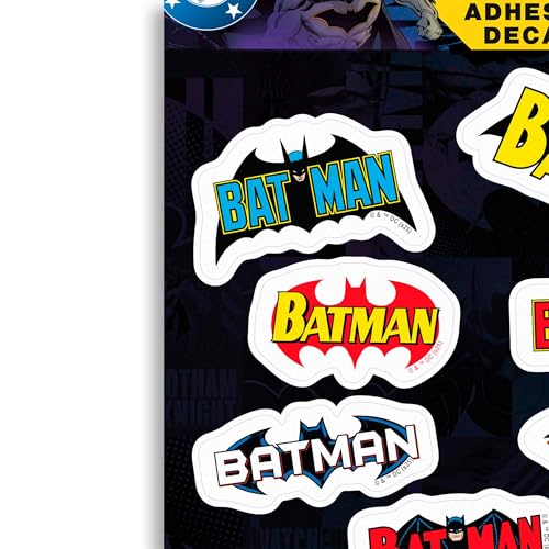 Image of DC Comics Batman Logos Adhesive Vinyl Decals - Vintage Set of Batman Stickers for Water Bottle or Laptop, 1 Pack (7 Count)