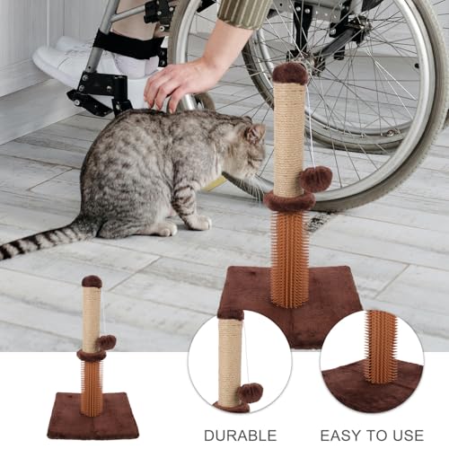 Rascador vertical para gatos con plataforma y peluche miniatura 7