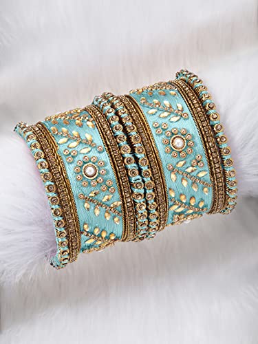 Image of Peora Silk Thread Kundan & Stone Studded Chuda Bangles Set Gift for Women