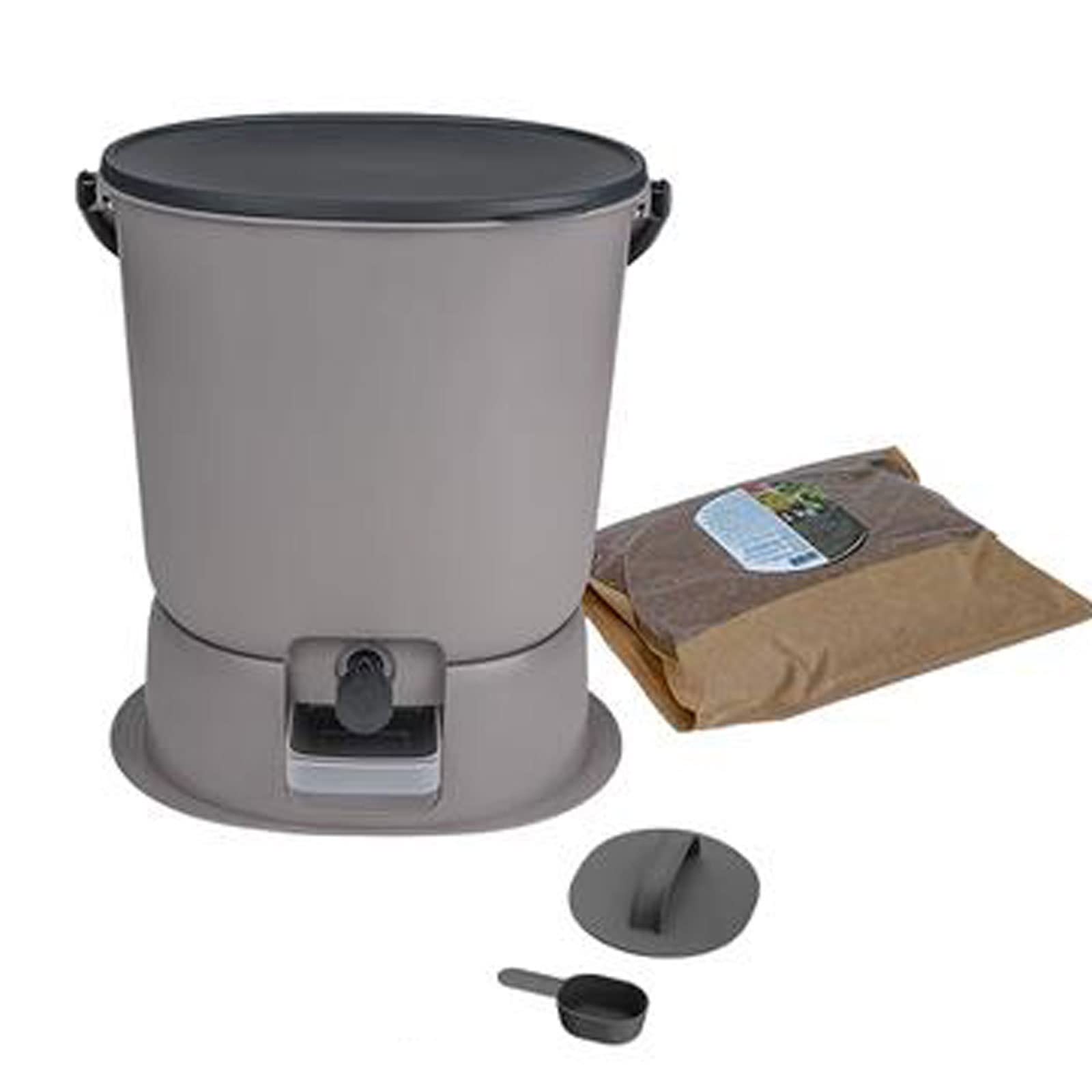 Kompostownik do ogrodu, 28L/7.5 galonów kompostownik kosz na śmieci kuchnia, kosz na kompost z kranem i pokrywką na blat, z otrębami kompostowymi 500g/1,1 funta, kompaktor kosz na śmieci wiadro do fer