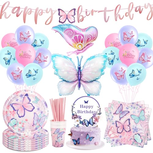 99 Stück Schmetterling Partygeschirr,Schmetterling Geburtstag...