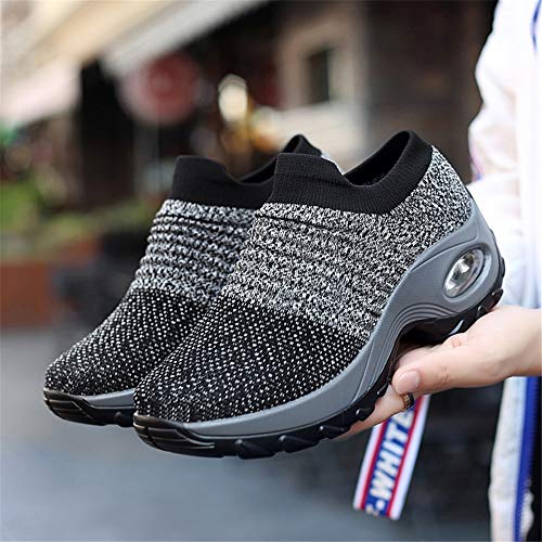 Leader Show Women's Slip-On Walking Shoes Comfortable Loafers Casual Non-Slip Nursing Shoes Fashion Platform Sneakers (9, Gray) #TOP4