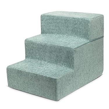 AMAZON - Best Pet Supplies Foldable Foam Pet Steps for Small Dogs and Cats, Portable Ramp Stairs for Couch, Sofa, and High Bed Climbing, Non-Slip Balanced Indoor Step Support, Paw Safe – Pale Teal, 3-Step