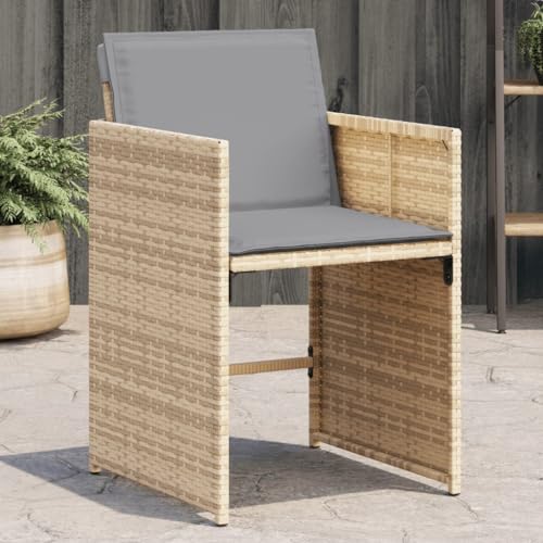 IBUQDDV Gartenstühle mit Kissen 4 STK. Beigemischung Poly Rattan,...