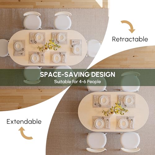 Image of homary Oval Extendable Dining Table 63 inch-79 inch, Japandi Wooden Kitchen & Dining Room Table for 4-6 with Pedestal Base (Table Only)