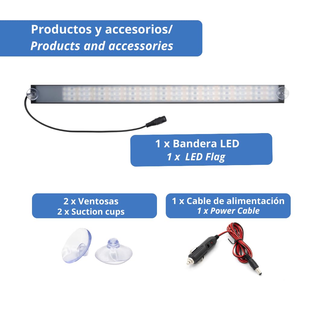 Bandera LED 12-24V 4 Azules 3 Rojos Personalizada Barcelona para Vehiculo