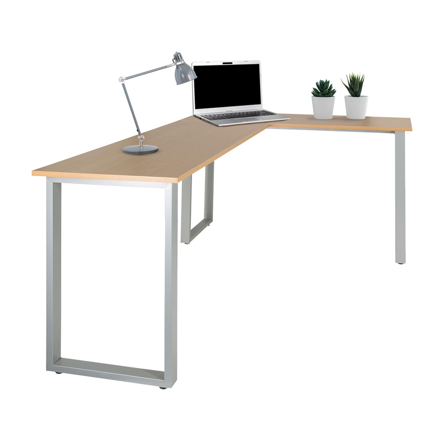 hjh OFFICE 830080 Escritorio de Esquina WORKSPACE Basic I 165 x 120 cm, Mesa Ordenador, Haya/Plateado