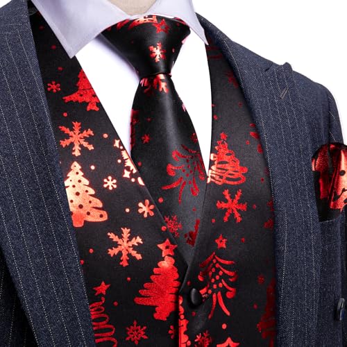 Image of Barry.Wang Mens Red /Green Christmas Suit Vest Holiday Xmas Waistcoat Tie Set Party Tuxedo