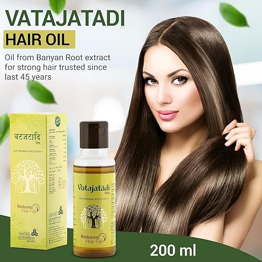 Image of Vatajatadi Hair Care Combo by Ayurved Pratishthan - 200ml Banyan Root Oil + 2 x 60 Vatajatadi Vati Tablets - Natural Anti-Hair Fall Solution - For All Hair Types - Pack of 3