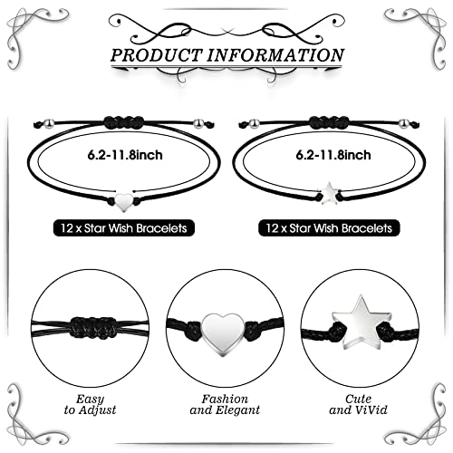 24 Sets Wish Card Bracelets for Women Braided Heart and Star Adjustable Wax Rope Matching Couple Woven Bracelets with Wish Card for Bff Women Men Gifts2